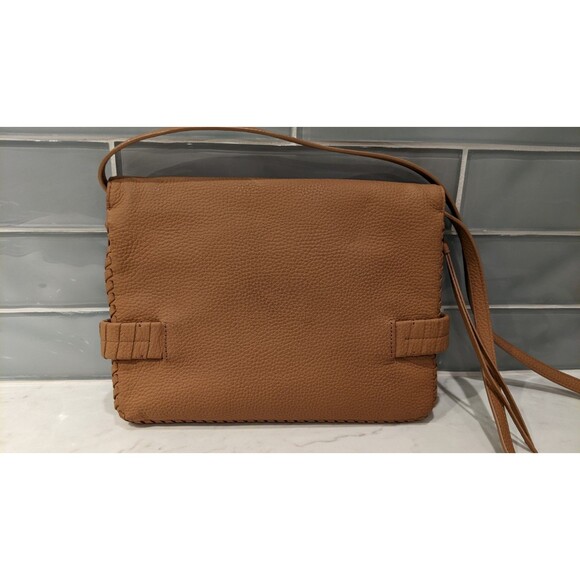 AllSaints Club Clutch Crossbody Tan Leather East West Foldover Flap Bag - Picture 10 of 16